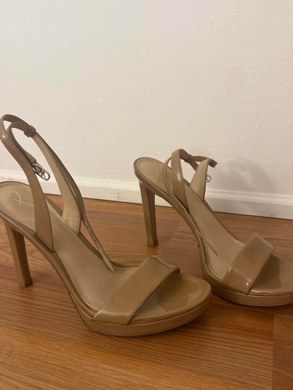 Sam Edelman Patent Nude Tan Slingback Platform Heels